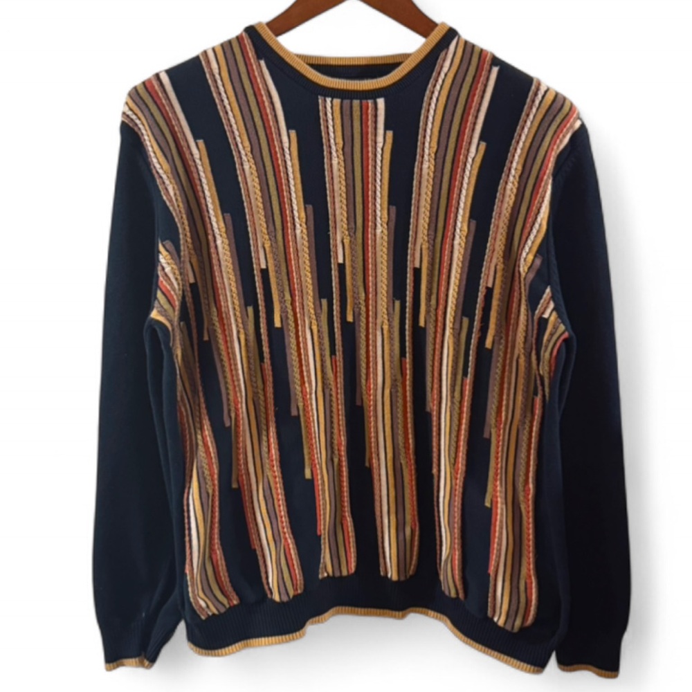 VTG Coogi-Style 3D Design Navy Crewneck Sweater Size Men’s Large - Picture 4 of 9
